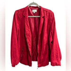 Studio Works apple red women’s lined faux suede blazer, Size 18W, like new.
